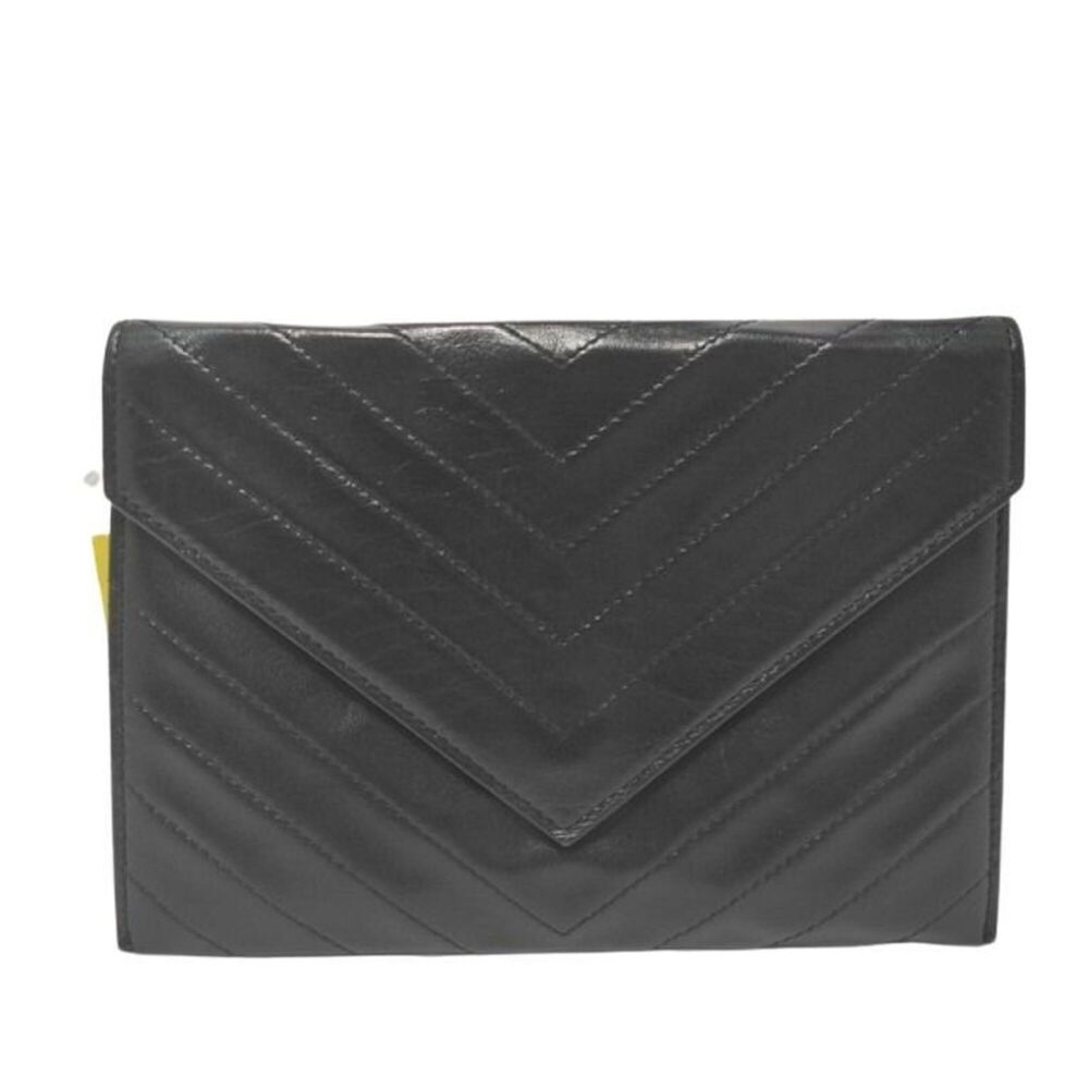 Yves Saint Laurent Clutch Bag, V-Stitch, Black Leather, Men's & Women's